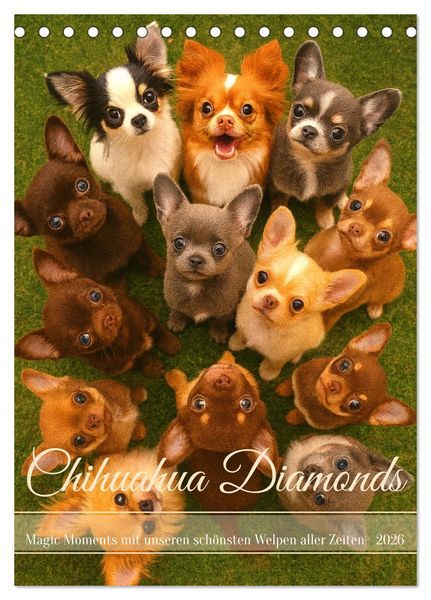 Produktbild: Chihuahua Diamonds &ndash; Magic Moments mit unseren sch&ouml;nsten Welpen aller Zeiten (Tischkalender 2026 DIN A5 hoch), CALVENDO Monatskalender