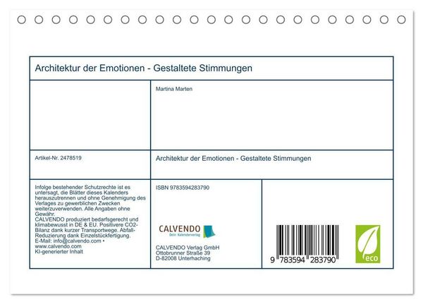 Produktbild: Architektur der Emotionen - Gestaltete Stimmungen (Tischkalender 2027 DIN A5 quer), CALVENDO Monatskalender