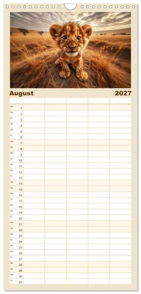 Produktbild: Familienplaner 2027 - Baby-Tiere mit 5 Spalten (Wandkalender, 21 x 45 cm) CALVENDO