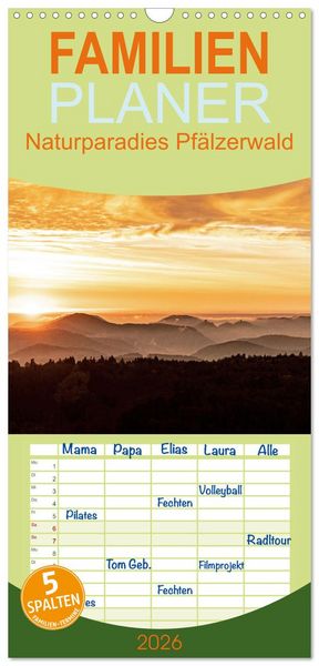 Produktbild: Familienplaner 2026 - Naturparadies Pf&auml;lzerwald mit 5 Spalten (Wandkalender, 21 x 45 cm) CALVENDO