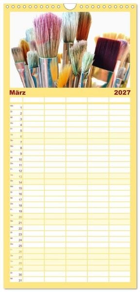 Produktbild: Familienplaner 2027 - Atelierimpressionen - Des K&uuml;nstlers Handwerkzeug im Portrait mit 5 Spalten (Wandkalender, 21 x 45 cm) CALVENDO