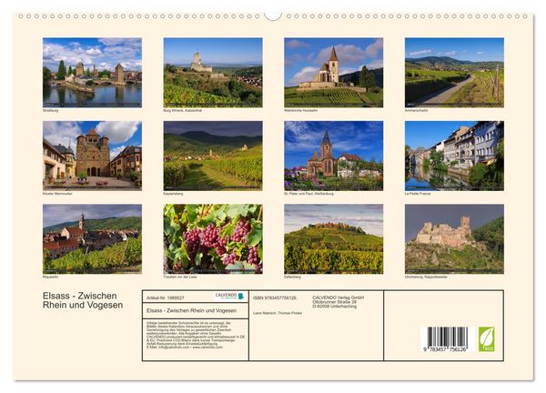 Produktbild: Elsass - Zwischen Rhein und Vogesen (hochwertiger Premium Wandkalender 2026 DIN A2 quer), Kunstdruck in Hochglanz