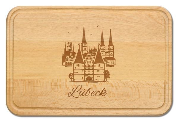 Produktbild: Buchenholz Schneidebrett 30x20cm, Motiv L&uuml;beck
