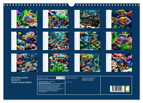 Produktbild: Aquarienzauber - Bunte KI Unterwasserwelten (Wandkalender 2026 DIN A3 quer), CALVENDO Monatskalender