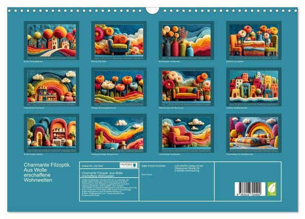 Produktbild: Charmante Filzoptik. Aus Wolle erschaffene Wohnwelten (Wandkalender 2026 DIN A3 quer), CALVENDO Monatskalender