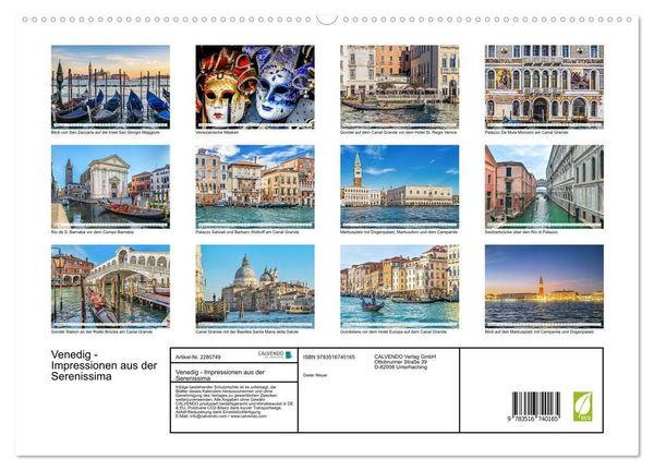 Produktbild: Venedig - Impressionen aus der Serenissima (hochwertiger Premium Wandkalender 2026 DIN A2 quer), Kunstdruck in Hochglanz