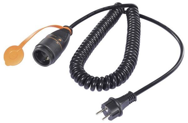 Produktbild: Sygonix SY-6746418 Strom Verl&auml;ngerungskabel Schwarz, Orange 5 m H07BQ-F 3G 1,5 mm&sup2; Spiralkabel, verriegelbar, witterungsbest&auml;ndig