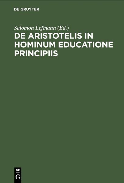 Produktbild: De Aristotelis in hominum educatione principiis