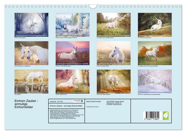 Produktbild: Einhorn Zauber - anmutige Einhornbilder (Wandkalender 2026 DIN A3 quer), CALVENDO Monatskalender