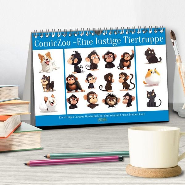 Produktbild: ComicZoo - eine lustige Tiertruppe (Tischkalender 2026 DIN A5 quer), CALVENDO Monatskalender