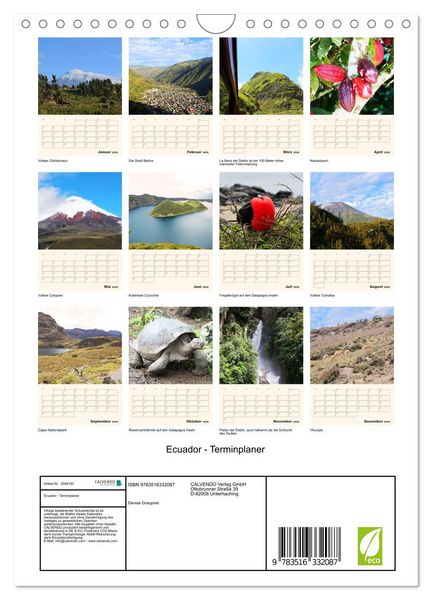 Produktbild: Ecuador - Terminplaner (Wandkalender 2026 DIN A4 hoch), CALVENDO Monatskalender