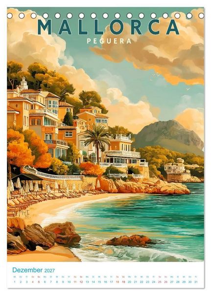 Produktbild: Mallorca - Old School Poster Style (Tischkalender 2027 DIN A5 hoch), CALVENDO Monatskalender