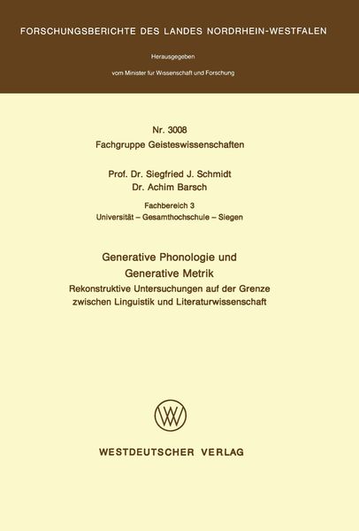Produktbild: Generative Phonologie und Generative Metrik