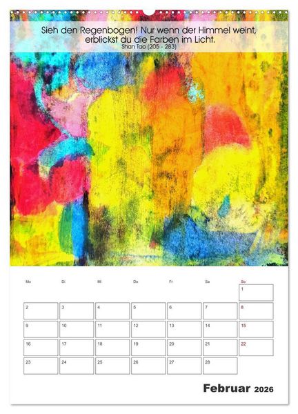 Produktbild: Farbenleuchten - Abstrakte Gouachemalerei mit Zitaten &uuml;ber die Farben (Wandkalender 2026 DIN A2 hoch), CALVENDO Monatskalender