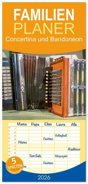 Produktbild: Familienplaner 2026 - Concertina und Bandoneon mit 5 Spalten (Wandkalender, 21 x 45 cm) CALVENDO