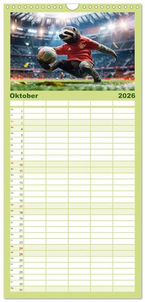 Produktbild: Familienplaner 2026 - Der tierisch lustige Fu&szlig;ballkalender mit 5 Spalten (Wandkalender, 21 x 45 cm) CALVENDO