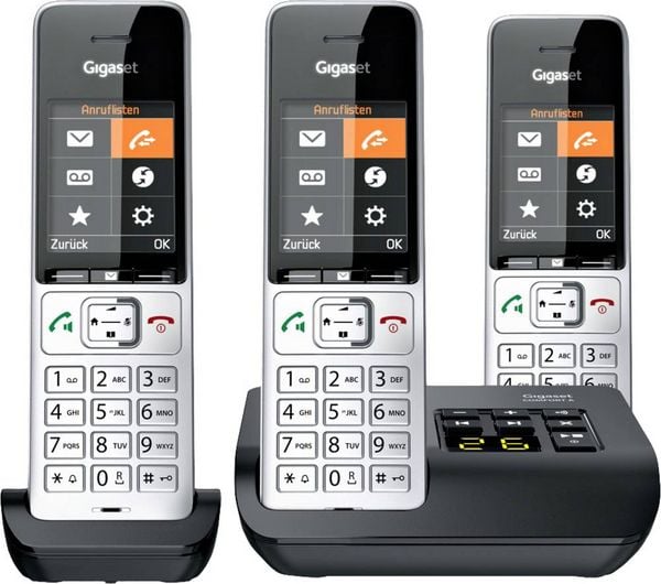 Produktbild: Gigaset COMFORT 500A trio DECT, GAP Schnurloses Telefon analog Babyphone, Freisprechen, f&uuml;r H&ouml;rger&auml;te kompatibel, Headsetanschluss, inkl. Mobiltei