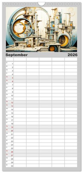 Produktbild: Familienplaner 2026 - Art Deco. Kubismus und surreal inspirierte Collagen mit 5 Spalten (Wandkalender, 21 x 45 cm) CALVENDO