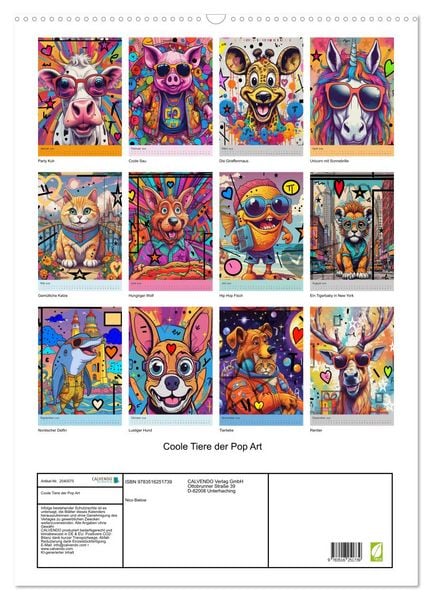 Produktbild: Coole Tiere der Pop Art (Wandkalender 2026 DIN A2 hoch), CALVENDO Monatskalender