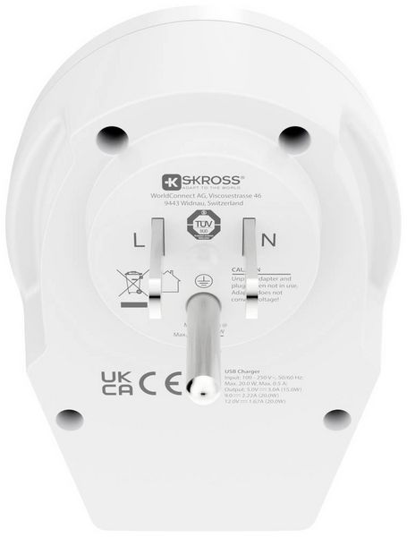 Produktbild: Skross 1.500292 Reiseadapter Country Adapter World to US USB C20PD