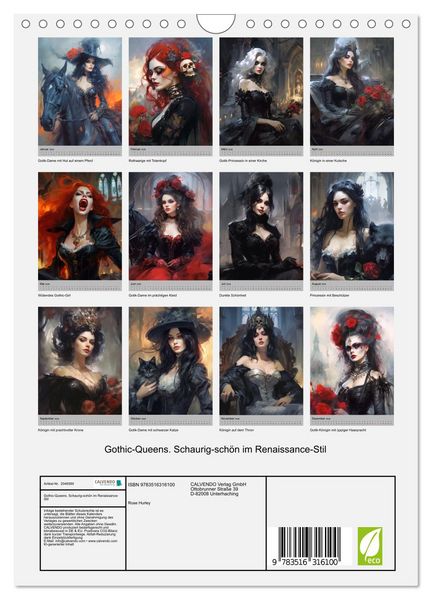 Produktbild: Gothic-Queens. Schaurig-sch&ouml;n im Renaissance-Stil (Wandkalender 2026 DIN A4 hoch), CALVENDO Monatskalender