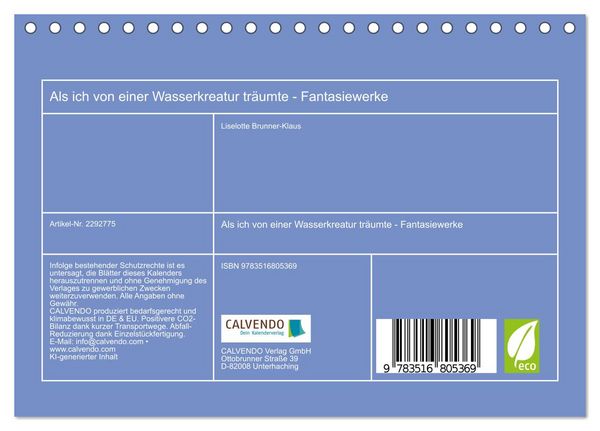 Produktbild: Als ich von einer Wasserkreatur tr&auml;umte - Fantasiewerke (Tischkalender 2027 DIN A5 quer), CALVENDO Monatskalender