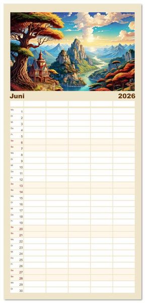 Produktbild: Familienplaner 2026 - Reise in einer M&auml;rchenwelt mit 5 Spalten (Wandkalender, 21 x 45 cm) CALVENDO