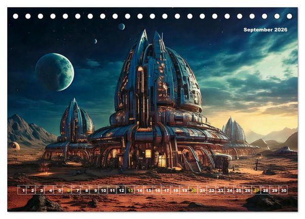 Produktbild: Pionierbauten auf fremden Planeten (Tischkalender 2026 DIN A5 quer), CALVENDO Monatskalender