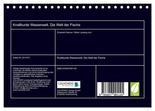 Produktbild: Knallbunte Wasserwelt. Die Welt der Fische (Tischkalender 2026 DIN A5 quer), CALVENDO Monatskalender