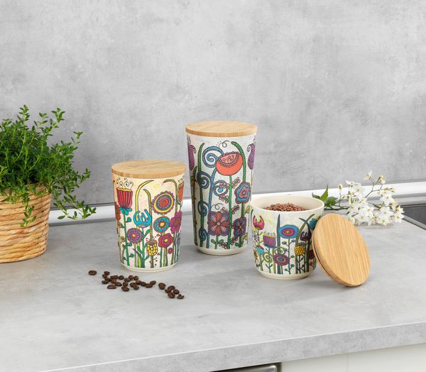 Produktbild: Vorratsdose Mod. Garden, 3er Set, aus Biokunststoff und Bambusdeckel