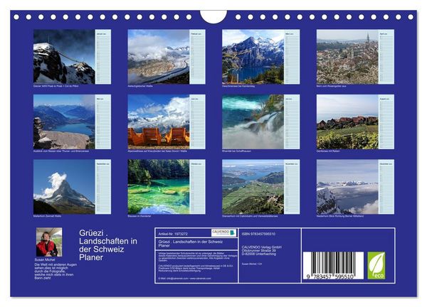 Produktbild: Gr&uuml;ezi . Landschaften in der Schweiz Planer (Wandkalender 2026 DIN A4 quer), CALVENDO Monatskalender