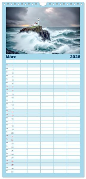 Produktbild: Familienplaner 2026 - Nach Hause finden, die Leuchtt&uuml;rme mit 5 Spalten (Wandkalender, 21 x 45 cm) CALVENDO