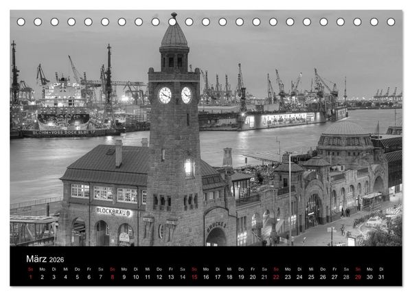 Produktbild: Hamburg monochrome Impressionen (Tischkalender 2026 DIN A5 quer), CALVENDO Monatskalender