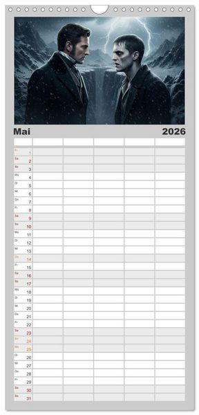 Produktbild: Familienplaner 2026 - Victor Frankenstein und seine Sch&ouml;pfung mit 5 Spalten (Wandkalender, 21 x 45 cm) CALVENDO