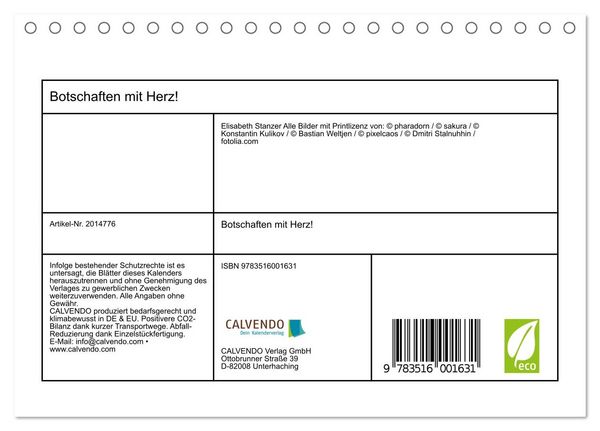 Produktbild: Botschaften mit Herz! (Tischkalender 2026 DIN A5 quer), CALVENDO Monatskalender