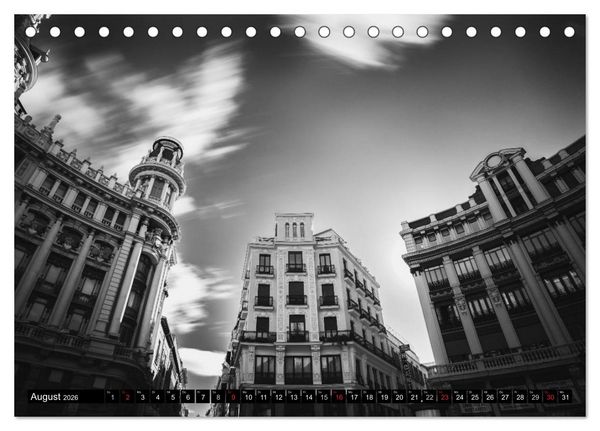 Produktbild: Madrid - Schwarz-Wei&szlig; Impressionen (Tischkalender 2026 DIN A5 quer), CALVENDO Monatskalender
