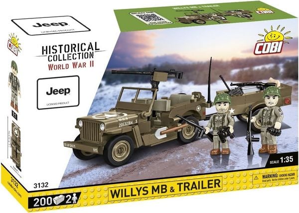 COBI Historical Collection 3132 - Willys MB & Trailer, Jeep, WWII, Bausatz 1:35, 200+2 Klemmbausteine