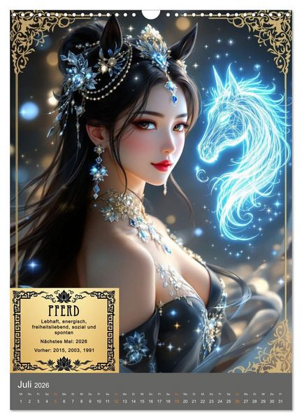 Produktbild: Magische chinesische Tierkreiszeichen (Wandkalender 2026 DIN A3 hoch), CALVENDO Monatskalender