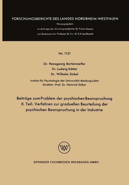 Produktbild: Beitr&auml;ge zum Problem der psychischen Beanspruchung