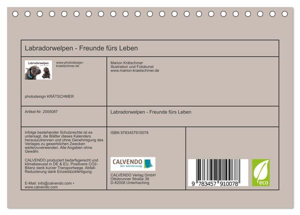 Produktbild: Labradorwelpen - Freunde f&uuml;rs Leben (Tischkalender 2026 DIN A5 quer), CALVENDO Monatskalender
