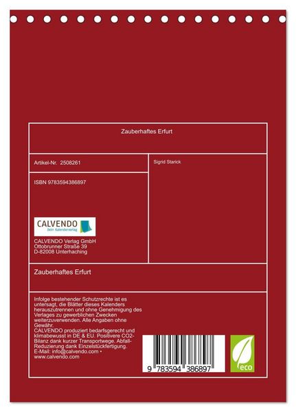 Produktbild: Zauberhaftes Erfurt (Tischkalender 2027 DIN A5 hoch), CALVENDO Monatskalender