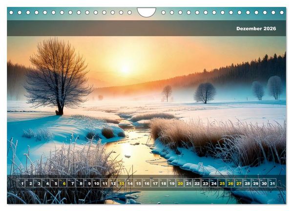 Produktbild: Verschneite Landschaft unter einer fahlen Wintersonne (Wandkalender 2026 DIN A4 quer), CALVENDO Monatskalender
