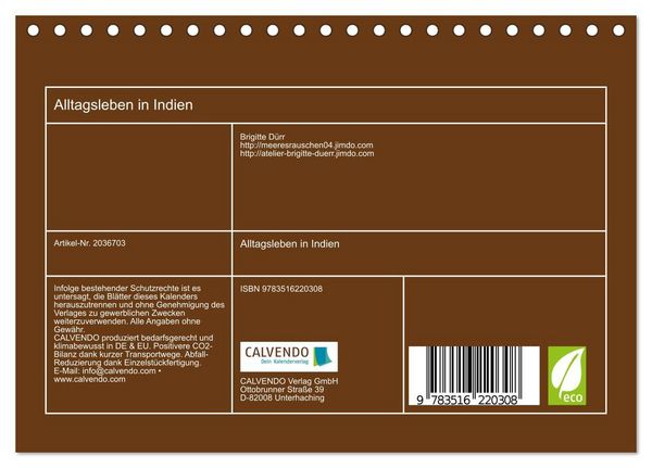 Produktbild: Alltagsleben in Indien (Tischkalender 2026 DIN A5 quer), CALVENDO Monatskalender