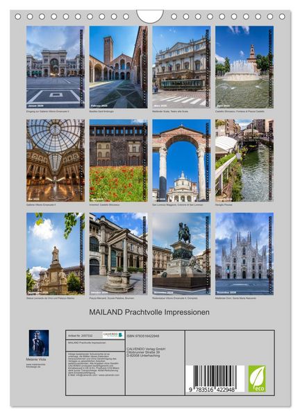 Produktbild: MAILAND Prachtvolle Impressionen (Wandkalender 2026 DIN A4 hoch), CALVENDO Monatskalender