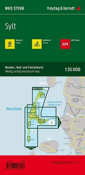 Produktbild: Sylt, Wander-, Rad- und Freizeitkarte 1:35.000, freytag & berndt, WKD 3759B, mit Infoguide