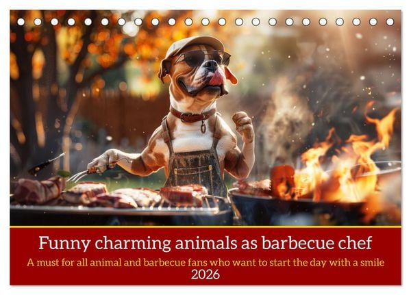 Produktbild: Funny charming animals as barbecue chef (Desk Calendar 2026 DIN A5 landscape), CALVENDO 12 Month DeskCalendar