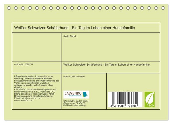 Produktbild: Wei&szlig;er Schweizer Sch&auml;ferhund - Ein Tag im Leben einer Hundefamilie (Tischkalender 2026 DIN A5 quer), CALVENDO Monatskalender