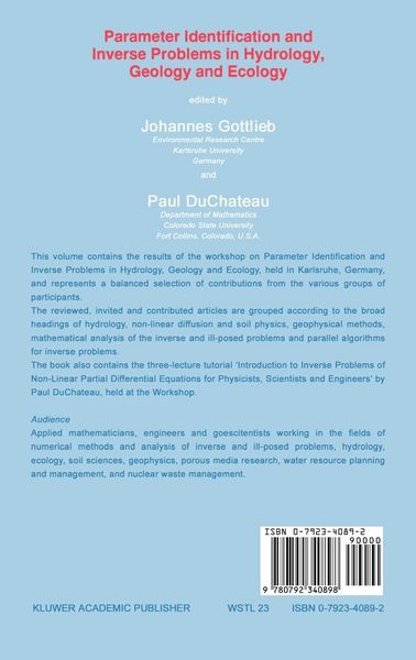 Produktbild: Parameter Identification and Inverse Problems in Hydrology, Geology and Ecology