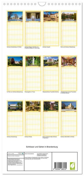 Produktbild: Familienplaner 2027 - Schl&ouml;sser und G&auml;rten in Brandenburg mit 5 Spalten (Wandkalender, 21 x 45 cm) CALVENDO