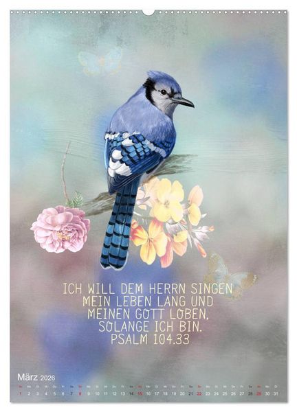 Produktbild: Bibelworte f&uuml;r Vogelfreunde (Wandkalender 2026 DIN A2 hoch), CALVENDO Monatskalender